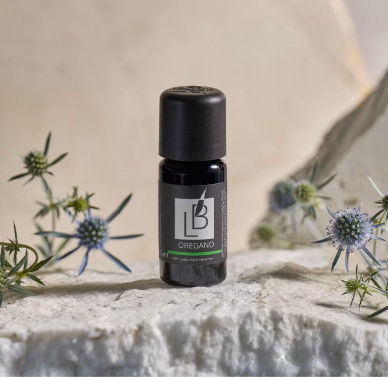 Naturalny olejek eteryczny z oregano Blavender w fioletowym szkle Miron